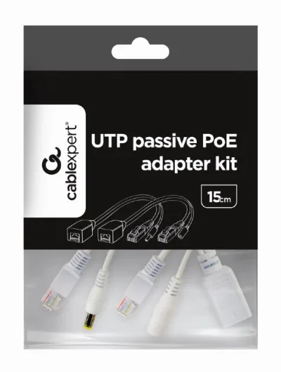 Kit adaptor pasiv POE, cablu injector RJ45 + alimentare RJ45, white, Gembird "PP12-POE-0.15M-W" (timbru verde 0.8 lei)