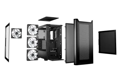 CARCASA be quiet "PURE BASE 501 DX", middle tower, gaming, fara sursa, suporta 6xfan, 3xfan inclus, PSU shroud, USB Type-C x 1, USBx2, audio+mic, 7 sloturi expansiune, negru, "BGW76" (timbru verde 0.24lei)