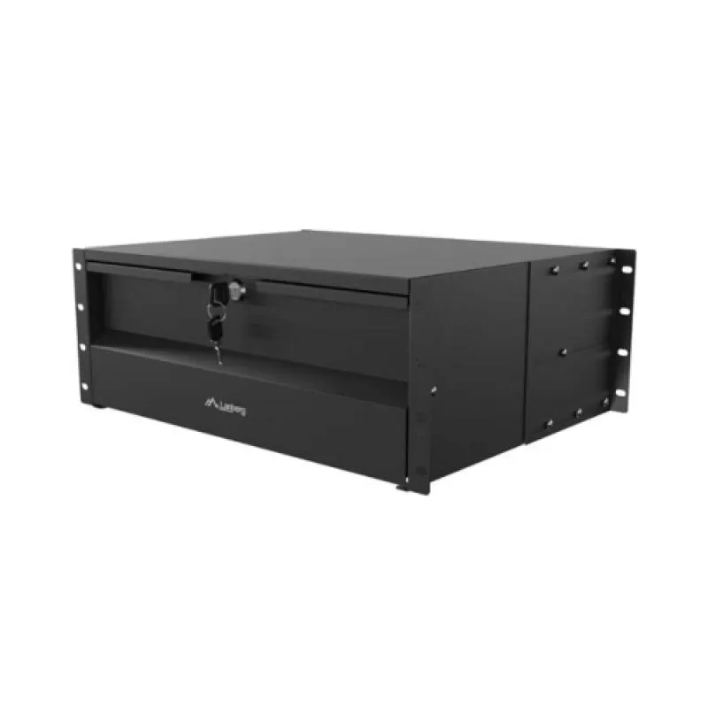 Drawer Lanberg 19", RAL color RAL9004, maximum load 90 kg, Range of adjustment 360 - 610 mm, negru