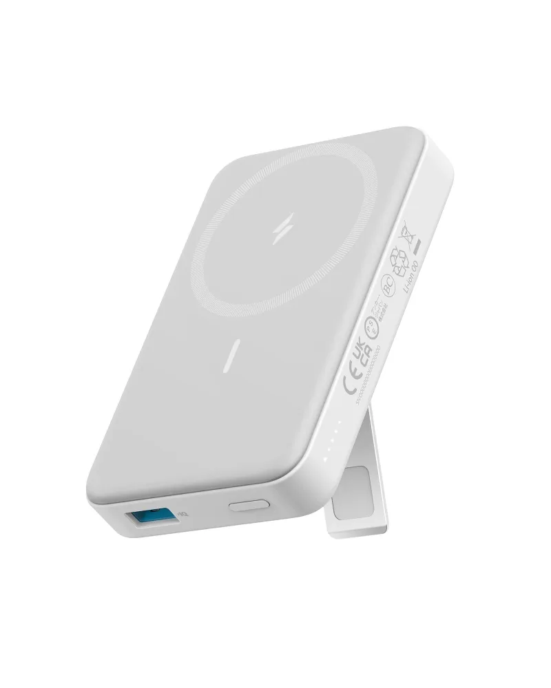 POWER BANK Anker "MagGo" 10.000 mAh, 27W Qi 2.0 15W, suport pliabil, compatibil iPhone 15/14/13/12, 1 x USB-C, afisaj inteligent, 389 g, alb, "A1654G21" (timbru verde 0.98 lei) - 194644173371