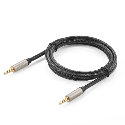 CABLU audio Ugreen, "AV125" stereo 3.5 mm jack (T) la 3.5 mm jack (T), braided, 2m, conectori auriti, gri "10604" (timbru verde 0.18 lei) - 6957303816040