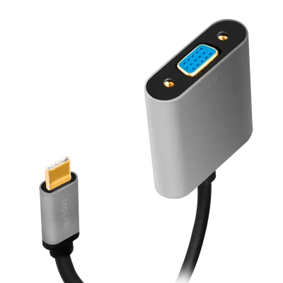ADAPTOR video LOGILINK, adaptor USB-C (T) la VGA (M), 0.15m, conectori auriti, rezolutie maxima Full HD (2048 x 1536), aluminiu, dublu ecranaj, negru-gri, "CUA0104" (timbru verde 0.18 lei)