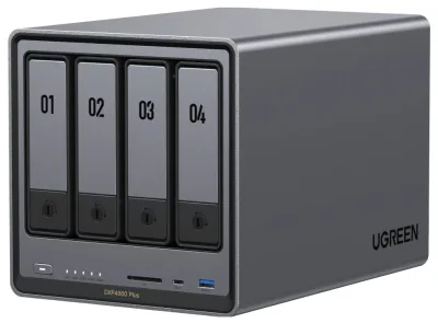 NAS Ugreen "DXP4800Plus", CPU 4.40 GHz, RAM DDR5 8Gb max 64Gb, SATA 32Tx4 si M.2 8Tx2, LAN 2.5Gbx1 si 10Gbx1, 2xUSB2.0, 2xUSB 3, 1xTypeC 3.2Gen2, HDMI 2.0 4K, card reader, "35261" (timbru verde 7 lei) - 6941876232611