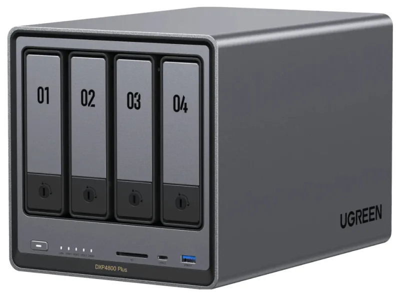 NAS Ugreen "DXP4800Plus", CPU 4.40 GHz, RAM DDR5 8Gb max 64Gb, SATA 32Tx4 si M.2 8Tx2, LAN 2.5Gbx1 si 10Gbx1, 2xUSB2.0, 2xUSB 3, 1xTypeC 3.2Gen2, HDMI 2.0 4K, card reader, "35261" (timbru verde 7 lei) - 6941876232611