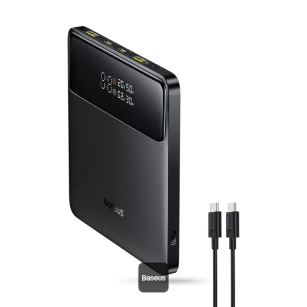 POWER BANK Baseus Blade H1, 20000mAh, PD 100W, ultra thin, 2 x USB; 2 x USB Type-C, display digital pt. status baterie, total 5A, include cablu USB Type-C la USB Type-C, negru, "P10021604123-00" (timbru verde 0.98 lei) - 6932172682446