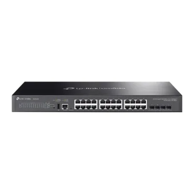TP-Link Omada SG5428X. Switch type: Managed, Switch layer: L3. Basic switching RJ-45 Ethernet ports type: Gigabit Ethernet (10/100/1000), Basic switching RJ-45 Ethernet ports quantity: 24, USB 2.0 ports quantity: 1, Console port: RJ-45. MAC address table: