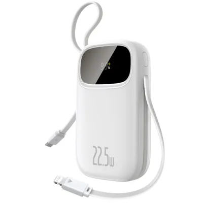POWER BANK Baseus Qpow3, 20000mAh, 22.5W, 1 x USB, cablu integrat USB Type-C, cablu integrat Iphone Lightning, alb, "P10082107213-00" (timbru verde 0.98 lei) - 6932172691189