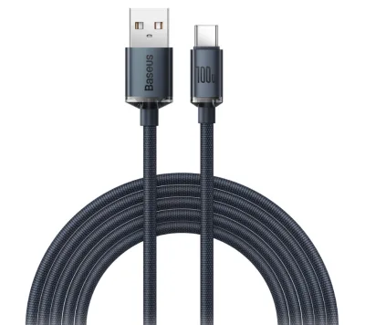 Cablu Baseus Crystal Shine, USB C/ USB A, 2 m, Negru