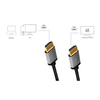CABLU video LOGILINK, HDMI (T) la HDMI (T) 2.0, 1m, conectori auriti, rezolutie maxima 4K (3840 x 2160) la 60 Hz, aluminiu, triplu ecranaj, negru-gri, "CHA0100" (timbru verde 0.18 lei)