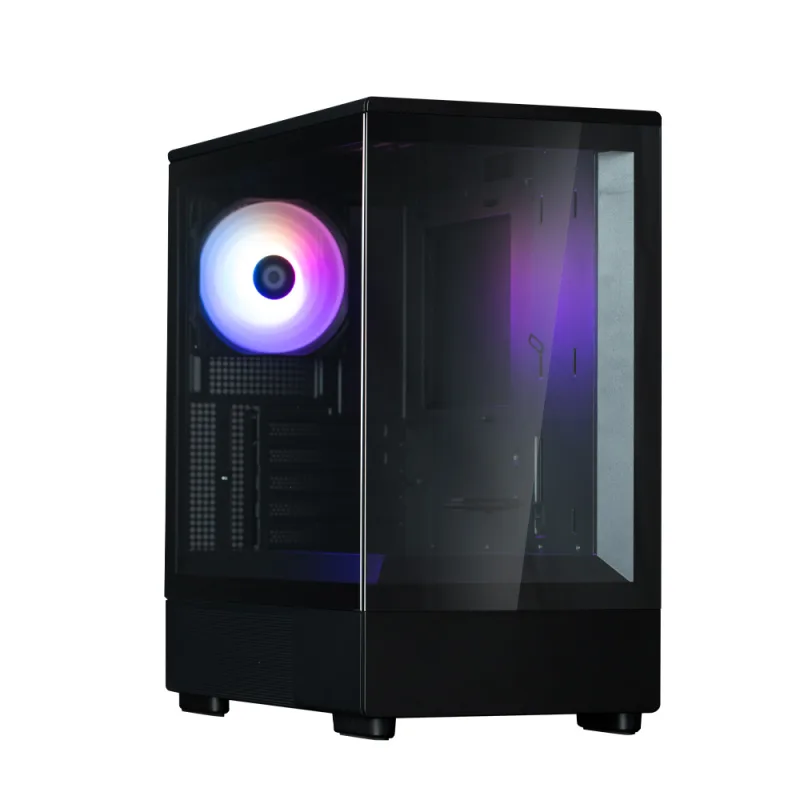 CARCASA Zalman "P10", mini tower, gaming, fara sursa, suporta 7xfan, 1xfan inclus, USB 3.1 gen1 x 1, USB Type-C, audio+mic, 5 sloturi expansiune, negru, "P10 Black" (timbru verde 0.08lei)