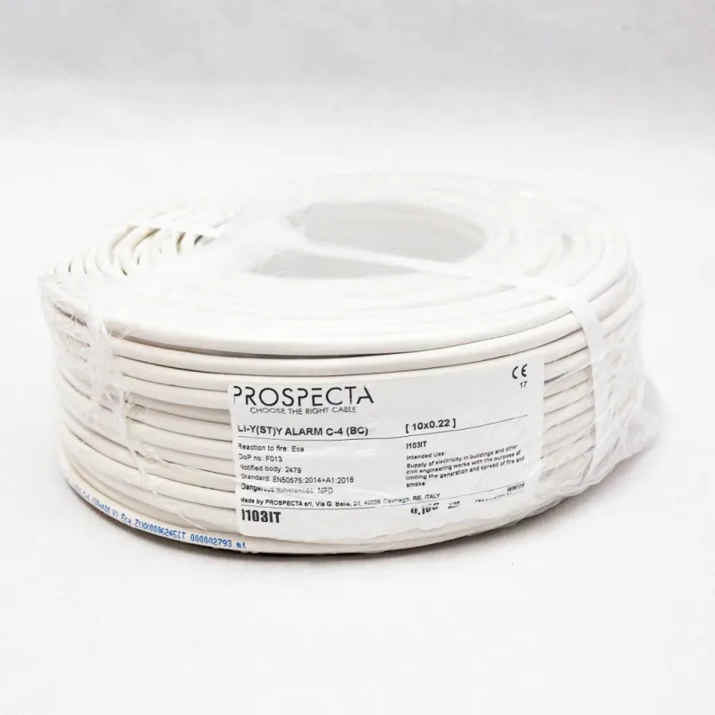 Cablu alarma 10 x 0.22 premium, cupru 100%, cod: I103IT, Li-Y(ST)Y, made in Italy, utilizare pentru sisteme de alarma, manta exterioara PVC alb, ecranare: folie de aluminiu laminata, raza de curbura 10x diametru, Peak Operating Voltage 250, Voltage Rating