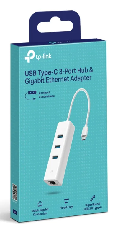 ADAPTOR RETEA TP-LINK , extern, USB Type-C, port RJ-45 | USB 3.0 x 3, 1000 Mbps Gigabit LAN, "UE330C" (timbru verde 0.18 lei)