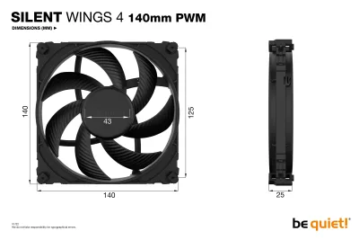Ventilator be quiet! "SILENT WINGS 4 PWM"140mm 1100 rpm, Fluid Dynamic Bearing, 4-pin PWM, , "BL096" (timbru verde 0.18 lei)
