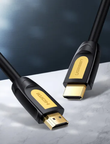 CABLU video Ugreen, "HD101" HDMI (T) la HDMI (T), rezolutie maxima 4K UHD (3840 x 2160) la 60 Hz, round cable, conectori auriti, 1m, galben + negru "10115" (timbru verde 0.18 lei) - 6957303811151