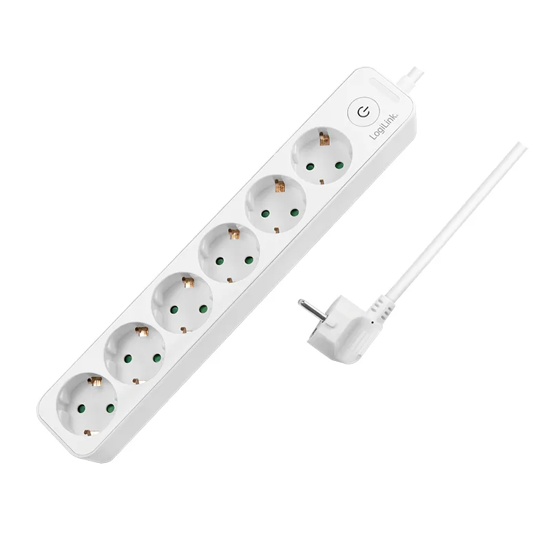 PRELUNGITOR LOGILINK, Schuko x 6, cablu 3G 1.5mm2, 230 V/16 A, 50 Hz, max. 3500 W, buton intrerupator iluminat, IP20, 1.5m, alb, "LPS247" (timbru verde 0.8 lei)