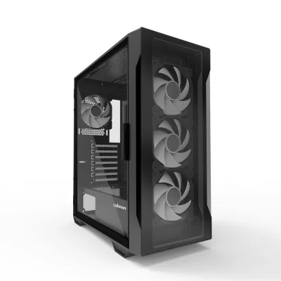 CARCASA Zalman "i3 Neo TG", middle tower, gaming, fara sursa, suporta 8xfan, 4xfan inclus, PSU shroud, USB 3.1 gen1 x 2, USB 2.0 x 1, audio+mic, 7 sloturi expansiune, negru, "i3 NEO TG Black" (timbru verde 0.32lei)