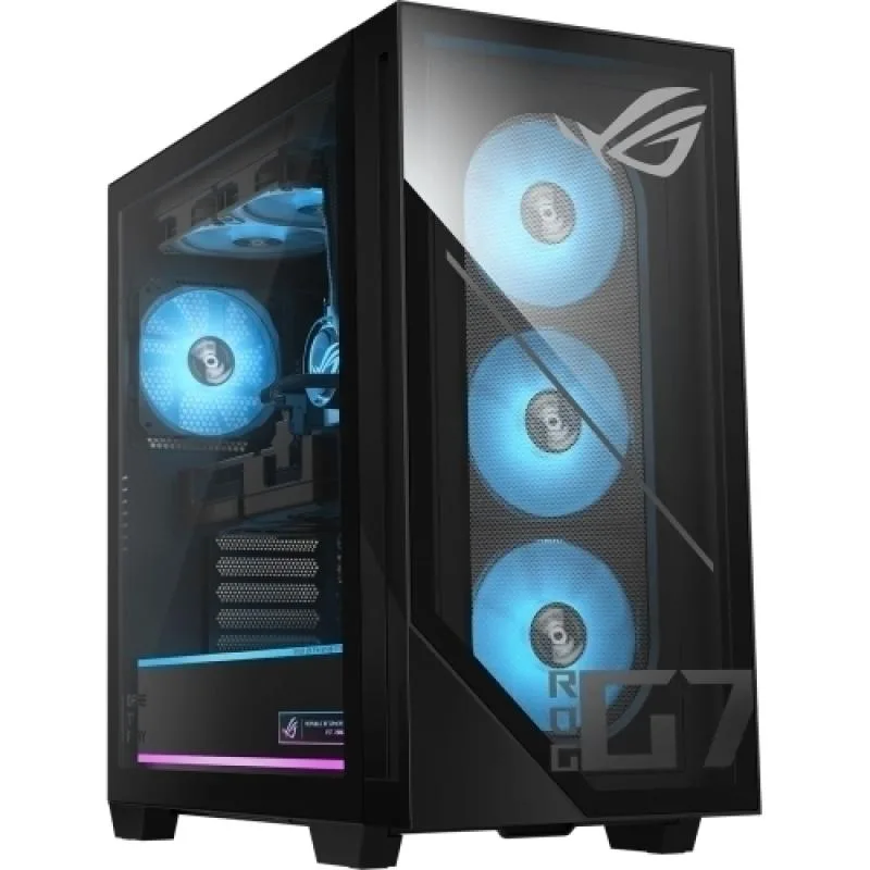 Desktop Gaming ASUS ROG G700TZ cu procesor AMD AMD Ryzen 7 9800X3D pana la 5.2 GHz, 32 GB DDR5, 1TB SSD, RTX 5080, Fara OS, Negru, 3 ani Garantie