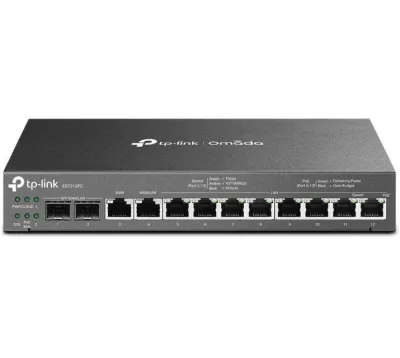 "Omada Gigabit VPN Router with PoE+ Ports and Controller Ability PORT: 2× Gigabit SFP WAN/LAN Port, 1× Gigabit RJ45 WAN Port, 1× Gigabit RJ45 WAN/LAN Ports, 8× Gigabit RJ45 LAN ports SPEC: 802.3at/af, 8 Ports with 110 W PoE Power, Desktop & Wall-mount