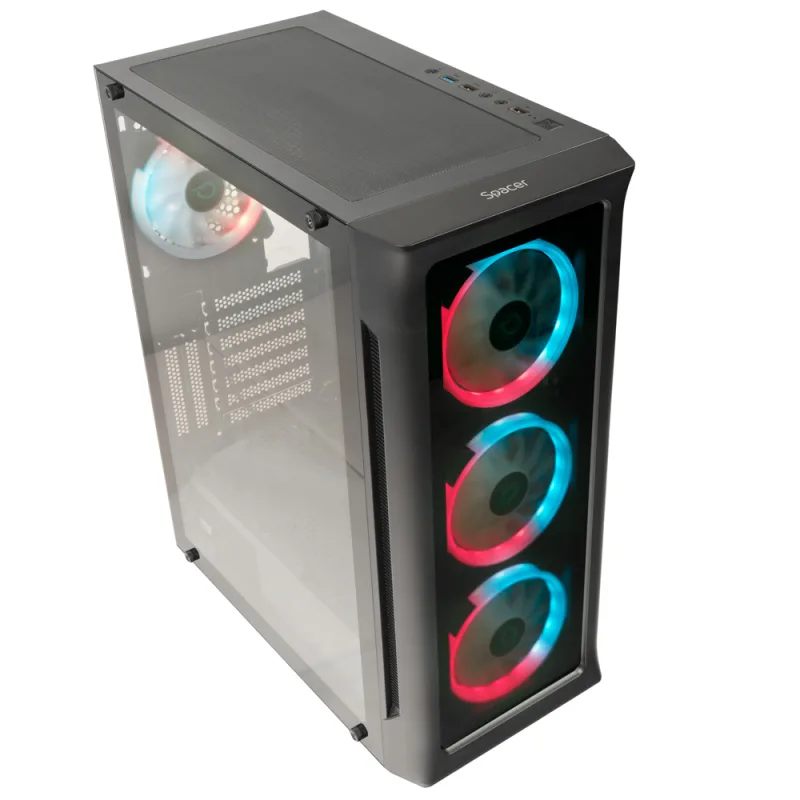 CARCASA SPACER - gaming, Middle Tower, ATX, "SHIELD", fara sursa, sticla securizata, fara ventilatoare, USB 3.0 x 1, USB 2.0 x 2, HD-AUdio, Jack 3.5mm x 2 ,"SPCS-GC-SHIELD-NF"