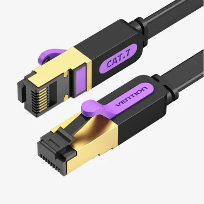 Patch Cord STP Vention, Cat. 7, 20m, flat cable, conductor cupru, viteza max transfer 10 Gbps, invelis PVC, negru, "ICABQ" (timbru verde 0.8 lei) - 6922794729896