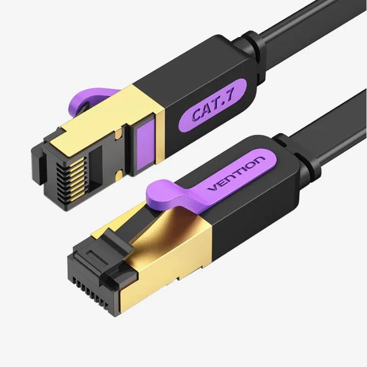 Patch Cord STP Vention, Cat. 7, 20m, flat cable, conductor cupru, viteza max transfer 10 Gbps, invelis PVC, negru, "ICABQ" (timbru verde 0.8 lei) - 6922794729896
