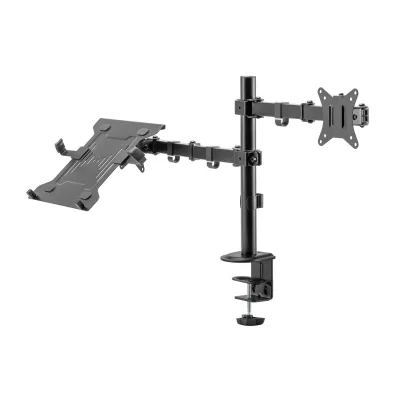 Suport de birou pentru monitor si laptop, Nexio, 17-32 inch(43cm-81cm), dubla articulatie, reglabil, capacitate sustinere 9KG/suport, Negru "NX-LDT66-C024ML"