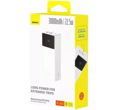POWER BANK Baseus EnerFill FP41, 30000mAh, 22.5W, display, 1 x USB, 1 x USB Type-C, cablu inclus USB la USB Type-C 0.3m, alb, "E0027K01" (timbru verde 0.98 lei) - 6932172691196
