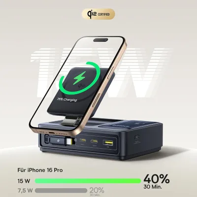 INCARCATOR retea Baseus NOMOS 5-in-1 Desktop Charger, Quick Charge 140W, incarcare wireless 15W max. Qi2, 3 x USB Type-C, 1 x USB, negru "P10170902123-00" (timbru verde 0.18 lei) - 6932172673406