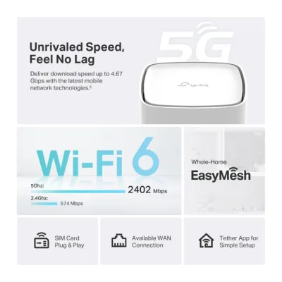 ROUTER TP-LINK, 5G AX3000 Dual Band, 1 × Gigabit LAN/WAN, 2 × Gigabit LAN, 1 × Nano SIM, 2.4 / 5Ghz dual band,"Archer NX500" (timbru verde 0.8 lei)