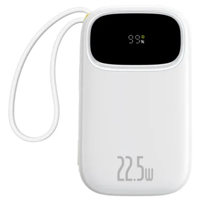 POWER BANK Baseus Qpow3, 20000mAh, 22.5W, 1 x USB, cablu integrat USB Type-C, cablu integrat Iphone Lightning, alb, "P10082107213-00" (timbru verde 0.98 lei) - 6932172691189
