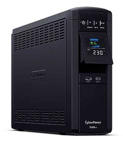 UPS CYBER POWER Line Int. cu Sinusoida Pura,tower,1600VA/ 1000W,AVR,6xShucko,LCD,2x12V/9Ah,Backup 3-10min,incarc.8h,USB,RS232,RJ45,GreenP,seria CP,"CP1600EPFCLCD"  (timbru verde 11 lei)