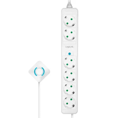 PRELUNGITOR LOGILINK, Schuko x 6, cablu 3G 1.5mm2, 230 V/16 A, 50 Hz, max. 3500 W, ON/OFF de picior pt. 4 prize, 1.5m, alb, "LPS271" (timbru verde 0.8 lei)