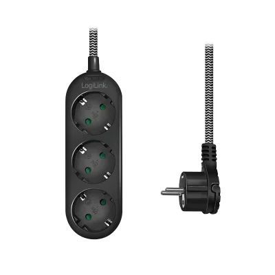PRELUNGITOR LOGILINK, Schuko x 3, conectare prin Schuko (T), cablu 1.5 m, 16 A, protectie copii, alb/ negru, "LPS261" (timbru verde 0.18 lei)