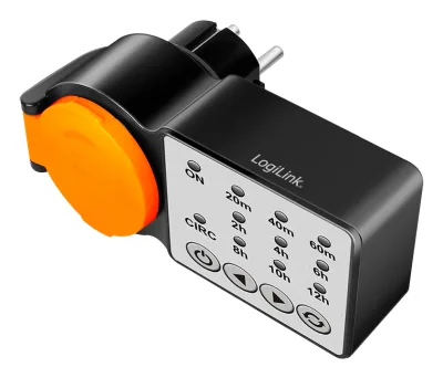 PRELUNGITOR LOGILINK, Schuko x 1, 230 V/16 A, 50 Hz, max. 3500 W, timer, 4 butoane operare, IP44, negru-portocaliu, "ET0015" (timbru verde 0.18 lei)