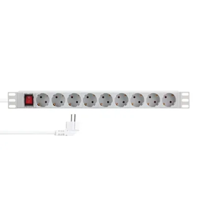 PDU LOGILINK 1U pt. rack 19 inch, 9 prize Schuko, intrare Schuko, max 16 A, ON/OFF, IP20, 2 m, gri, "PDU9C04" (timbru verde 0.8 lei)