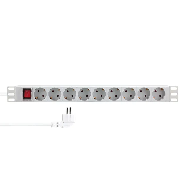 PDU LOGILINK 1U pt. rack 19 inch, 9 prize Schuko, intrare Schuko, max 16 A, ON/OFF, IP20, 2 m, gri, "PDU9C04" (timbru verde 0.8 lei)