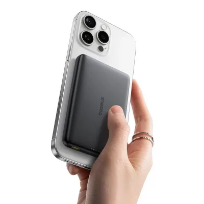 POWER BANK Baseus PicoGo AM41 Ultra-Slim Qi2 Magnetic Wireless, capacitate 10000mAh 27W, 1 x USB Type-C, include cablu USB Type-C la USB Type-C 30cm, negru "E0027201" (timbru verde 0.98 lei) - 6932172691707