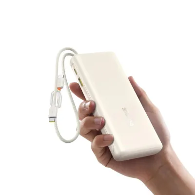 POWER BANK Baseus EnerFill FC41, display, cablu integrat retractabil 2 x USB Type-C, capacitate 20000mAh 100W, alb "E0028N04" (timbru verde 0.98 lei) - 6942521201815