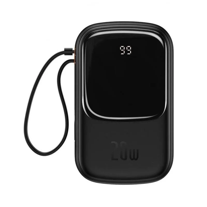 Baterie externa Baseus Qpow Pro Digital Display, 20000mAh, 20W, 1 x cablu integrat Iphone Lightning output, 1 x USB, 1 x USB Type-C, negru,