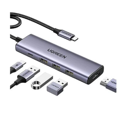 DOCKING Station Ugreen, "CM511" conectare PC USB Type-C, USB 3.0 x 3|HDMI x 1/4K/60Hz|USB Type C x 1 PD 100W, aluminiu, gri "15597" (timbru verde 0.8 lei) -6941876215973