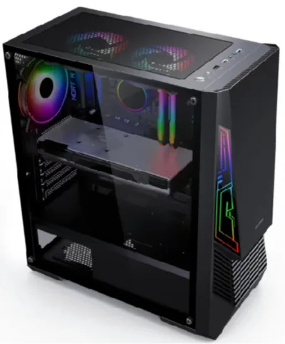 Carcasa gaming Serioux Rogue, tip middle tower, mesh si banda ARGB, Capac superior cu filtru magnetic de praf, panoul lateral: sticla securizata, sasiu: SPCC 0.6T, USB2.0x2+HD Audio, USB 3.0 x1, porturi rezervate pentru ventilator:, față: 1 ventilator RGB