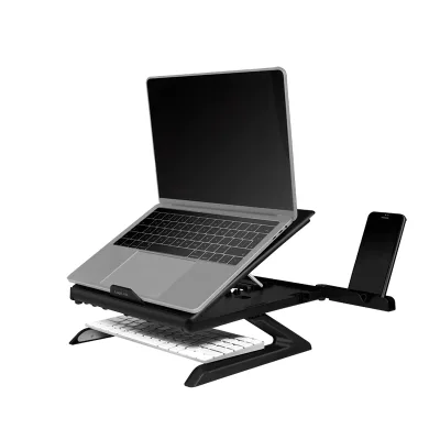 SUPORT de birou LOGILINK pt. notebook, 9 pozitii, holder pt. smartphone, suporta dimensiuni 10-15.6", pliabil, negru, "AA0133"