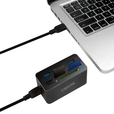 HUB extern LOGILINK, porturi USB: USB 3.0 x 3, conectare prin USB 3.0, alte porturi: SD, MicroSD, M2, MS Duo/Pro, CF, negru, "CR0042"  (timbru verde 0.8 lei)