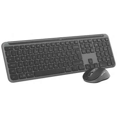 Kit wireless tastatura si mouse Logitech MK950 Signature Slim Combo, taste numerice, gri