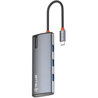 Hub USB TELLUR TLL321061 USB-C, 5 porturi, HDMI, Gri
