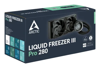 COOLER Arctic "Liquid Freezer III Pro 280", skt. LGA1851, LGA 1700, AM4, AM5, racire cu lichid, 2 x 140mm P14 Pro, 800 - 2800 RPM, , negru "ACFRE00179A" (timbru verde 2.00 lei)