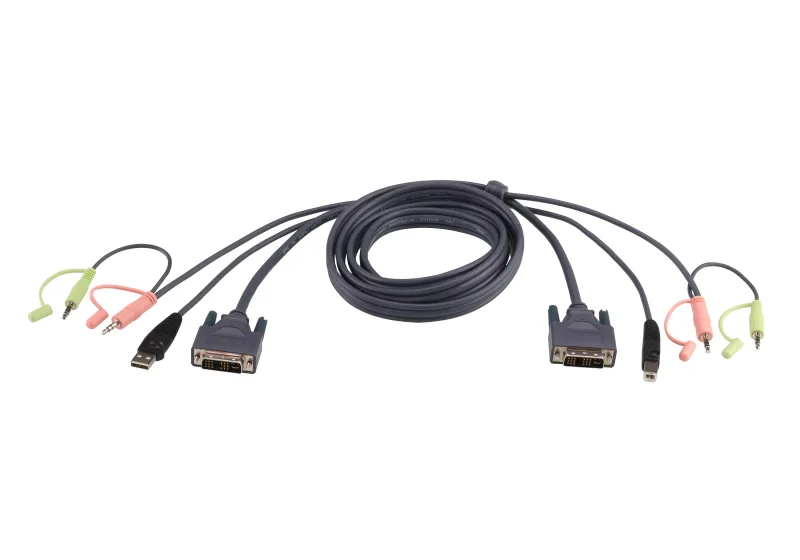 CABLU KVM ATEN cablu 3 in 1, conector tip USB (T) | 3.5 mm Jack (T) x 2 | DVI-D (T), "2L-7D02U" (timbru verde 0.8 lei)