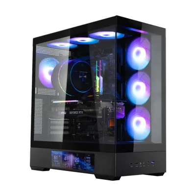 CARCASA Zalman "P40 DS", middle tower, gaming, fara sursa, suporta 10xfan, 4xfan inclus, PSU shroud, display 9.1inch, USB Type-C x 1, USB 3.1 gen1 x 2, audio+mic, , negru, "P40 DS Black" (timbru verde 0.32lei)