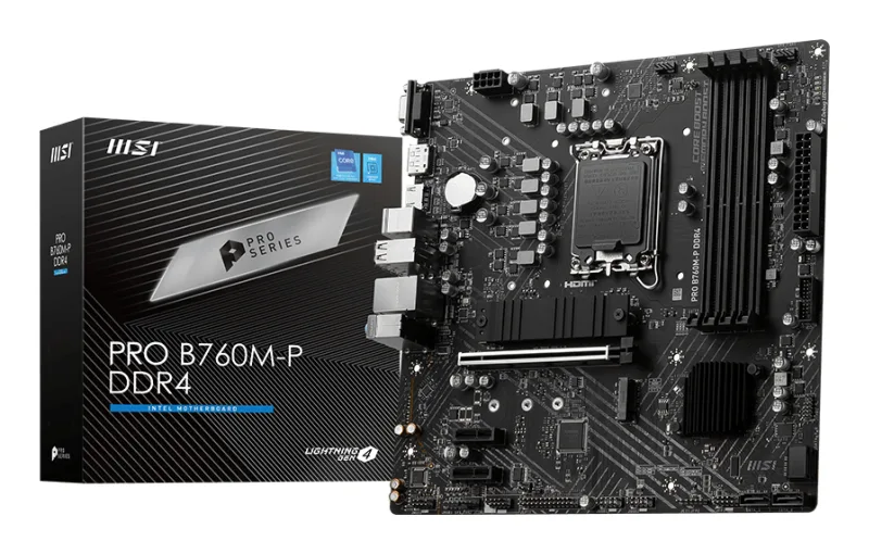 MSI PRO B760M-P DDR4, mATX, Socket 1700, Dual Channel DDR4, 1x PCIe x16 slots, 2x M.2 slots, 1x HDMI, 1x DP, 1x VGA, 1x USB 3.2 Gen 2 Type-C, 1x USB 3.2 Gen 1, 4x USB 2.0, 7.1 HD Audio, 3Y "PRO_B760M-P_DDR4"