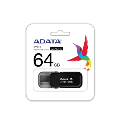 MEMORIE USB 2.0 ADATA 64 GB, cu capac, carcasa plastic, negru, "AUV240-64G-RBK" (timbru verde 0.03 lei)